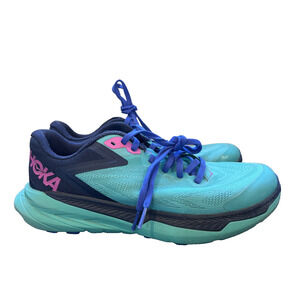HOKA One One Zinal Womens Trail Running Sneaker Shoes Size 7B Green Pink